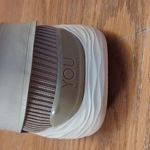 You By Skechers Women's Knit Lace-Up Slip-On Sneakers in Sparkly Taupe and White - Picture 13 of 16